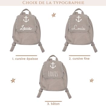 Sac à dos personnalisable en double gaze beige ancre marine 2