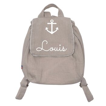 Sac à dos personnalisable en double gaze beige ancre marine 1