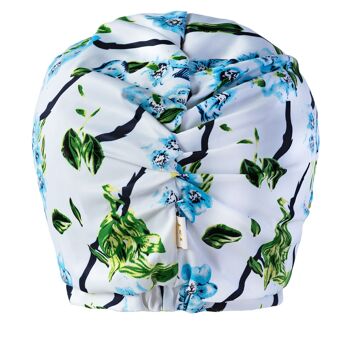 Turban de douche à fleurs bleues 2