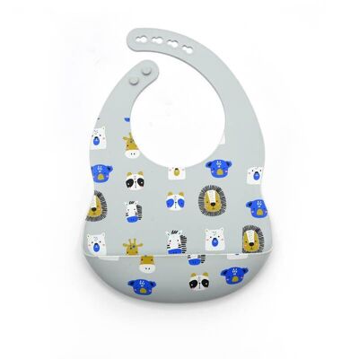 Silicone bib Animals - Light gray