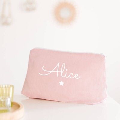 Customizable small star pink linen toiletry bag