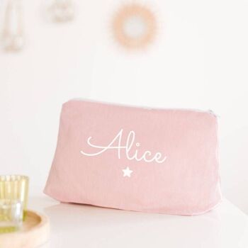 Trousse de toilette personnalisable en lin rose petite étoile 1