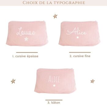 Trousse de toilette personnalisable en lin rose petite étoile 2