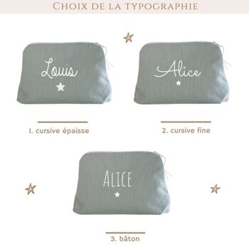 Trousse de toilette personnalisable en lin menthe petite étoile 2