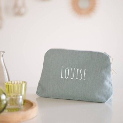 Customizable toiletry bag in mint linen without pattern