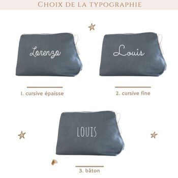 Trousse de toilette personnalisable en lin bleu grisé sans motif 2