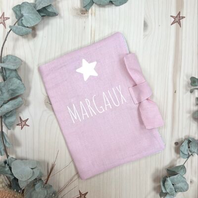 Customizable star pink linen health book