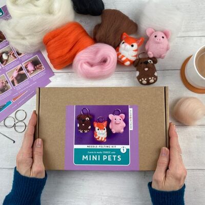 Kit de fieltro de aguja - Mini mascotas 1 - Perro, gato y cerdo