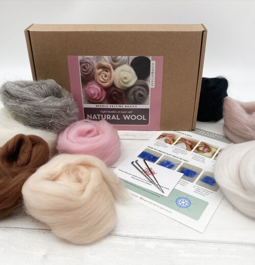 Needle felting starter kit - Natural. 100% wool roving. Felt supplies.