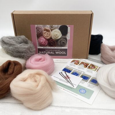 Starter kit per infeltrimento ad ago - Naturale. 100% lana roving. Forniture in feltro.