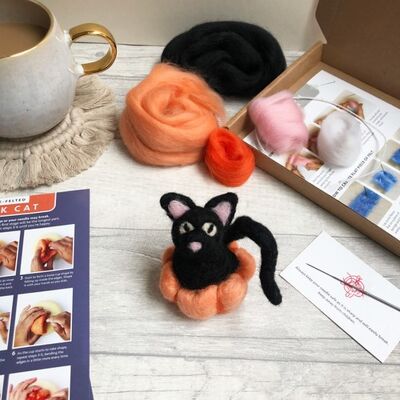 Kit de fieltro de agujas - Black Cat. Un lindo proyecto de Halloween.