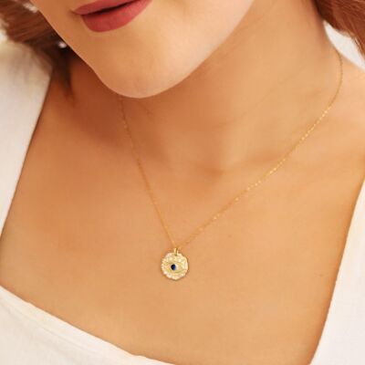 Derya Evil Eye Coin Necklace | 18K Gold Plated