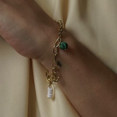 steel bracelet oval chain pendant semi precious stone marine anchor and cross