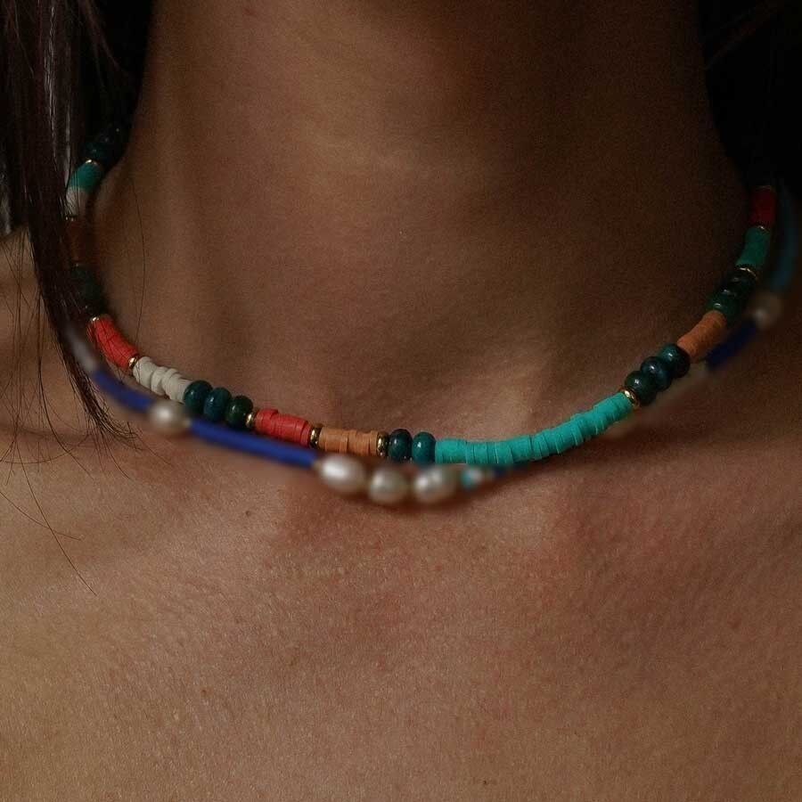 collana in acciaio pietra semipreziosa rondella di gomma