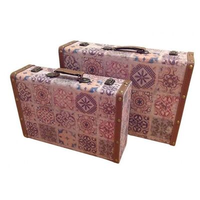 Juego de 2 maletas - cajas fabricadas en MDF, con aire vintage. Dimensión: 46x32x13cm y 38x26x11cm BB-672
