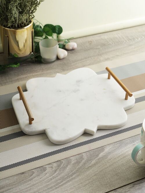 Marble Tray with Brass handles Decorative Serving Tray
