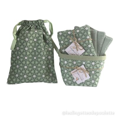 Make-up remover wipes with basket and "sage daisies" pouch