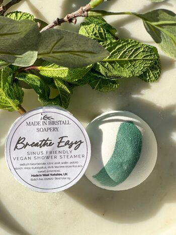 Vapeur de douche végétalien « Breathe Easy » pour les sinus – Fabriqué à la main au Royaume-Uni – 100 % huiles essentielles.