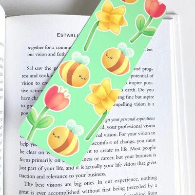 Flowers And Bees, Spring Bookmark, Cute Stationery
