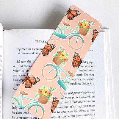 Bike With Flowers And Butterflies, Spring Bookmark, Cute Stationery