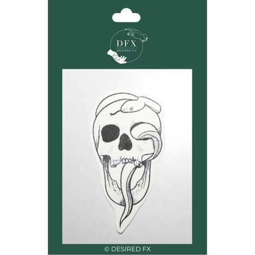 Skull & snake detailed temporary tattoo (b&w)