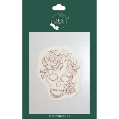 Flower skull temporary tattoo (red tattoo, fake tattoo, semi-permanent tattoo)