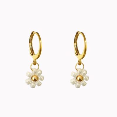 Earrings White Flower Gold