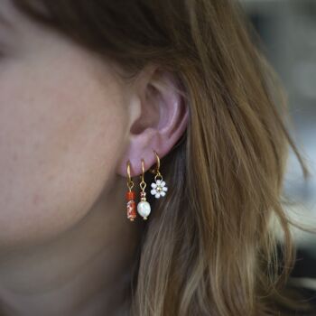 Boucles d'Oreilles Fleur Blanche Or 2