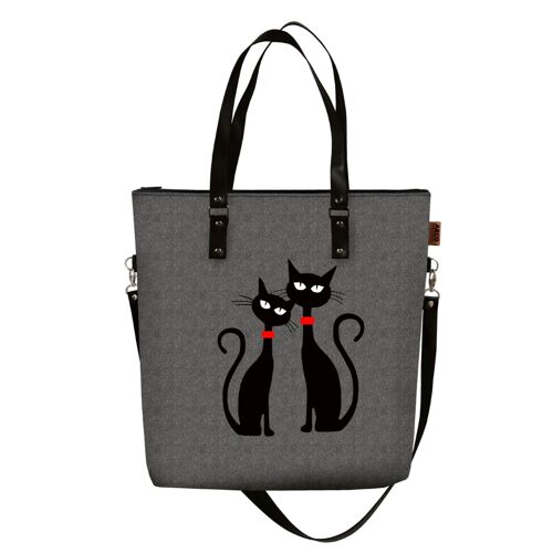 Black Cats Crossbody Bag In Canvas Maxa Line Bertoni