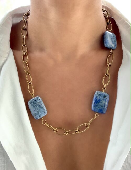 Asymmetric Brass Chain Necklace with Dumortierite