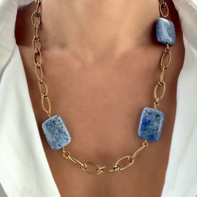 Asymmetric Brass Chain Necklace with Dumortierite