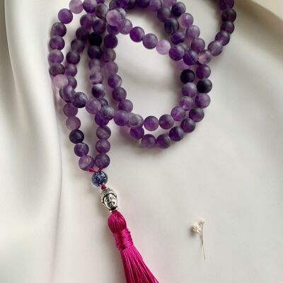 Mala Améthyste avec Pompon Pendentif Bouddha