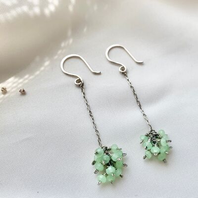 Boucles d'Oreilles Pendantes Longues à Chaîne en Cristal Vert Clair