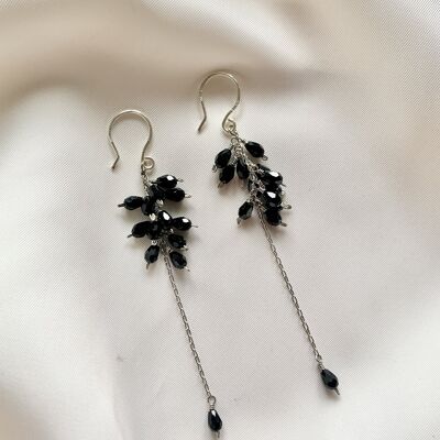 Black Teardrop Crystal Cluster Chain Long Drop Earrings