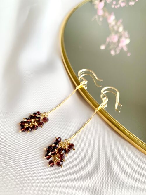 Plum Crystal Cluster Chain Long Drop Earrings