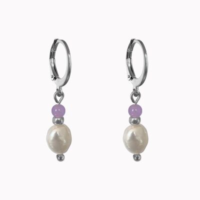 Pendientes Con Perla Morado Plata