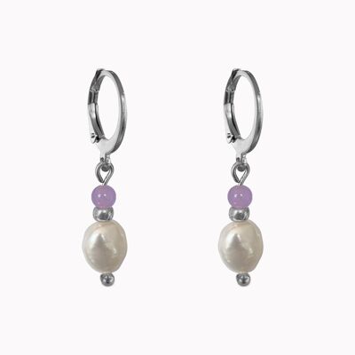 Earrings With Pearl Purple Silver