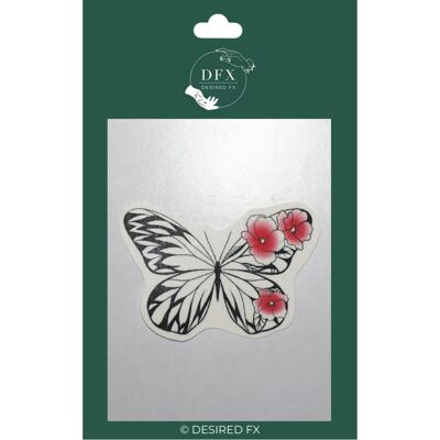 Pink sakura butterfly temporary tattoo (black and pink fake tattoo)