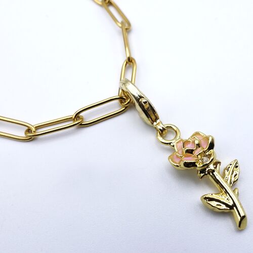 Bracelet trombone et charm rose