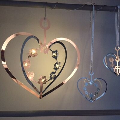 Silver Heart with Flower Wreath & LED-lights.