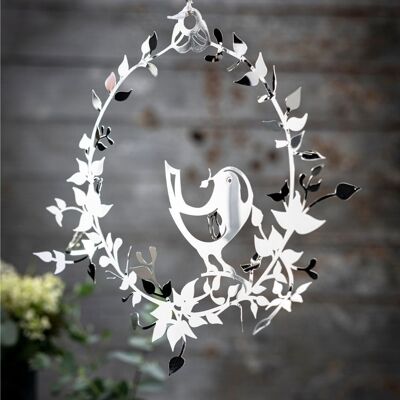 Bird in Flower Wreath, Silver, medium