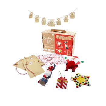 CHRISTMAS BOX – Box créative de 5 + 2 activités : Cracker / Calendrier de l'Avent / Etoile à décorer / Personnage à pompons / Carte mosaïque à personnaliser / Guirlande village de Noël / Jeux "CHERCHE ET TROUVE" 9
