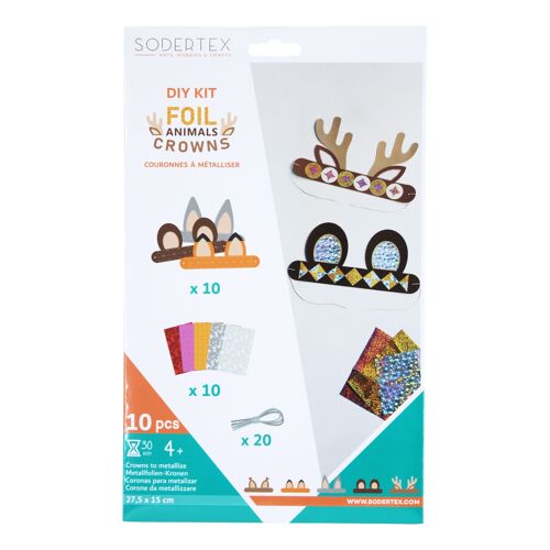 Pack couronnes à métalliser FOIL ANIMALS CROWNS + 10 feuilles de foil + 20 élastiques