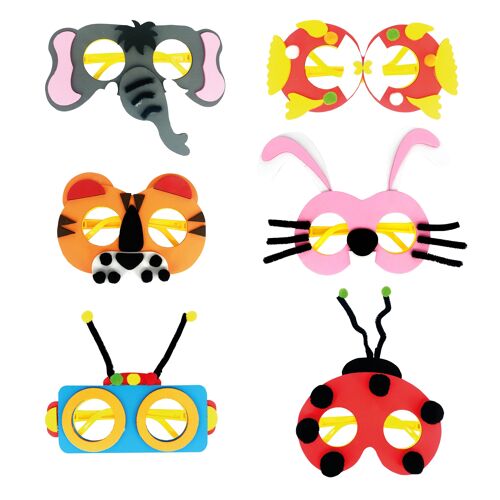 Kit de 24 lunettes : lapin, éléphant, tigre, poisson, coccinelle, robot
