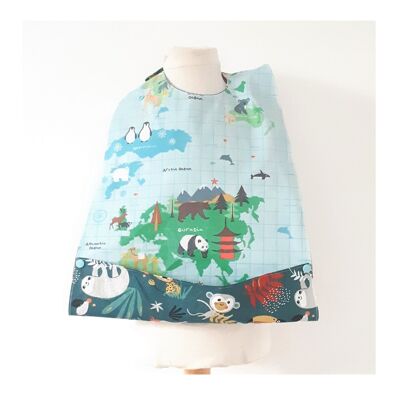 Bavoir bébé imperméable maxi taille Réversible avec Poche Récupération mappemonde/jungle