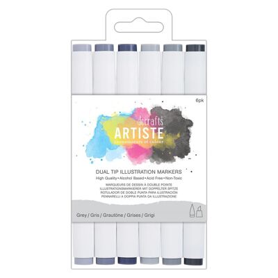 Dual Tip Illustration Markers - Chisel/Brush (6pk) - Greys