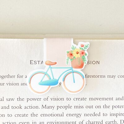 Bike With Flowers Magnetic Bookmark | Cute Spring Stationery | Page Marker