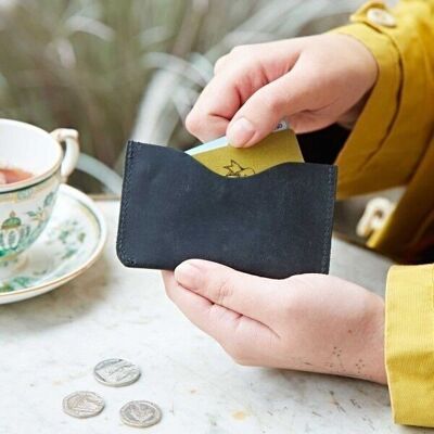 Porte-cartes de crédit fin en cuir de buffle noir