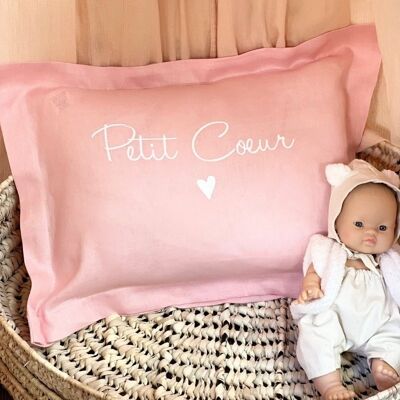 Customizable cushion in pink linen "little heart"