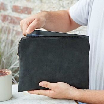 Étui pour tablette iPad en cuir de buffle noir 8